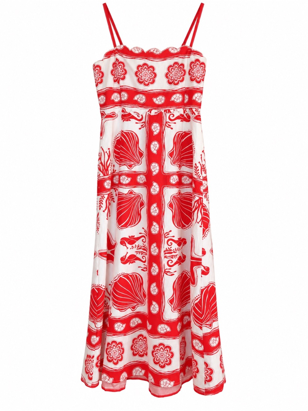 Moon River Red and White Seashell Midi Dress